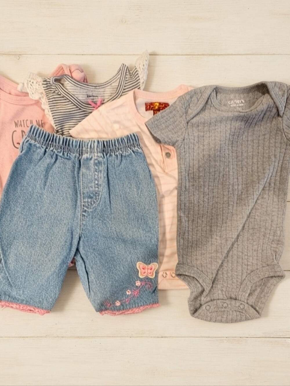3-6M Baby Clothing Set with Denim Pants and Onesies